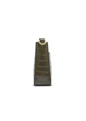 Шкіряна сумка TORES-1326-8D(Z26) кольору хакі під крокодила, вигляд виробу збоку на світлому фоні.