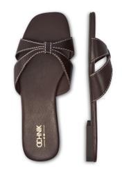 Темно-коричневі шкіряні жіночі мюлі BUTYD-1227-1I(W26), вигляд виробу зверху на білому тлі.