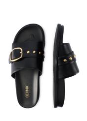 Жіночі чорні шкіряні мюлі BUTYD-1269-99(W26), вигляд виробу зверху на білому фоні.