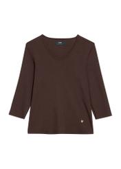 Коричнева жіноча блузка з V-подібним вирізом LSLDT-0036-90(Z25), вигляд виробу спереду на білому тлі.