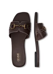 Жіночі темно-коричневі шкіряні мюлі BUTYD-1273-1I(W26), вигляд виробу зверху на білому фоні.