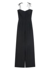 Чорний жіночий комбінезон KOBDT-0011-99(W26), вигляд виробу спереду, на білому фоні.