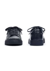 Темно-синє шкіряне спортивне взуття BUTYM-0503A-7E(W26), вигляд виробу спереду та ззаду на білому тлі.