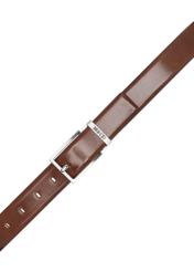 Чоловічий шкіряний ремінь коньячного кольору PASMS-0263-1F(W26), вигляд виробу зверху на білому фоні.
