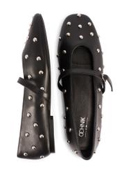 Жіночі чорні шкіряні балетки зі стразами BUTYD-1235-99(W26), вигляд виробу зверху на білому фоні.