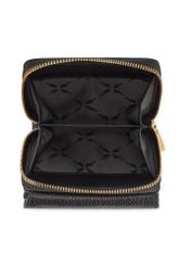 Маленький чорний шкіряний жіночий гаманець PORES-0802R-9I(W26), вигляд товару всередині на білому тлі.