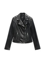 Жіноча шкіряна куртка чорного кольору KURDS-0601-99(W26), вигляд виробу спереду на білому тлі.