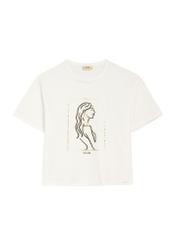 Біла жіноча футболка з принтом TSHDT-0153-0B(W26), вигляд виробу спереду на білому фоні.