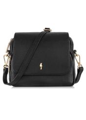 Чорна маленька шкіряна жіноча сумка TORES-0958E-9I(W26), вигляд виробу спереду на білому тлі.