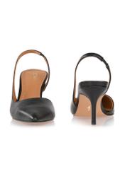 Чорні шкіряні туфлі-човники з вирізом на підборах BUTYD-1078A-99(W26), вигляд виробу спереду та ззаду на білому тлі.