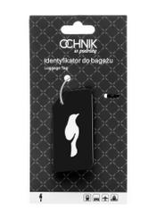 Чорна багажна бирка AW-012-0003-99(W26), вигляд продукту в упаковці на білому фоні.