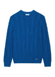 Ciemnoniebieski sweter męski z ozdobnym splotem SWEMT-0205-7C(Z26)