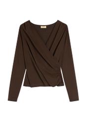 Темно-коричнева жіноча блузка BLUDT-0203-1I(W26), вигляд виробу спереду на білому тлі.