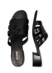 Жіночі шкіряні мюлі на блочному каблуці BUTYD-1265-99(W26), вигляд виробу зверху на білому фоні.