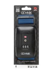 Темно-синій багажний ремінь AW-011-004-7D(W26), вигляд виробу з упаковкою на білому тлі.