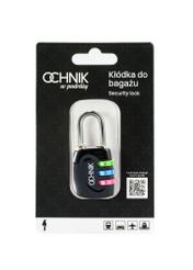 Чорний кодовий замок AW-015-0005-99(W26), вигляд виробу спереду в упаковці на білому фоні.