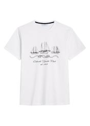 Чоловіча біла футболка з принтом TSHMT-0151-0B(W26), вигляд виробу спереду на білому фоні.