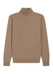 Wełniany golf męski w kolorze camelowym SWEMT-0198-1D(Z26)