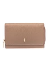 Великий рожевий шкіряний жіночий гаманець PORES-0801H-5D(W26), вигляд виробу спереду на білому тлі.