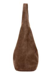 Коричнева замшева жіноча сумка-шопер TORES-1177-1I(W26), вигляд виробу збоку на білому фоні.