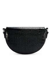 Чорна напівкругла жіноча сумка-месенджер з крокоподібної шкіри TOREC-1184-9G(W26), вигляд виробу ззаду на білому фоні.