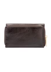 Жіночий гаманець темно-коричневого кольору зі шкіри PORES-0987-1I(W26), вигляд виробу ззаду на білому фоні.