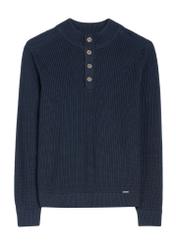 Темно-синій чоловічий светр зі стійкою SWEMT-0168-68(Z25), вигляд виробу спереду на білому тлі.