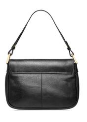 Жіноча чорна шкіряна сумка-месенджер TORES-1253-99(W26), вигляд виробу зі зворотного боку на білому фоні.