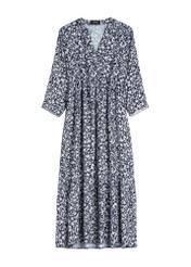 Темно-синя сукня з віскози з квітковим принтом SUKDT-0268-7P(W26), вигляд виробу спереду на білому тлі.