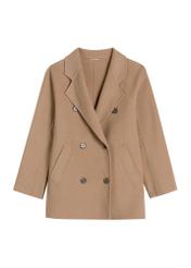 Жіноче коротке пальто верблюжого кольору PLADT-0059-1D(W26), вигляд виробу спереду на білому тлі.