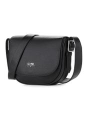 Чорна шкіряна жіноча сумка через плече TORES-1218-9I(W26), діагональний вигляд виробу на білому фоні.