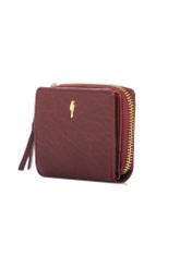 Маленький червоний шкіряний жіночий гаманець PORES-0815-4C(W26), діагональний вигляд виробу на білому тлі.