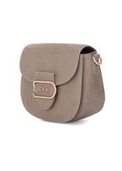 Бежева жіноча сумка-месенджер з крокоподібної шкіри TOREC-0880-1D(W26), діагональний вигляд виробу на білому фоні.