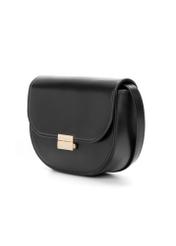 Чорна напівкругла жіноча сумка-месенджер TOREC-1127-99(W26), діагональний вигляд виробу на білому фоні.