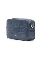 Маленька темно-синя шкіряна сумочка під крокодила TORES-1231-7D(W26), діагональний вигляд виробу на білому тлі.