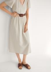 Жіночі коричневі плетені шльопанці BUTYD-1254-1H(W26), вигляд виробу спереду на ногах моделі.