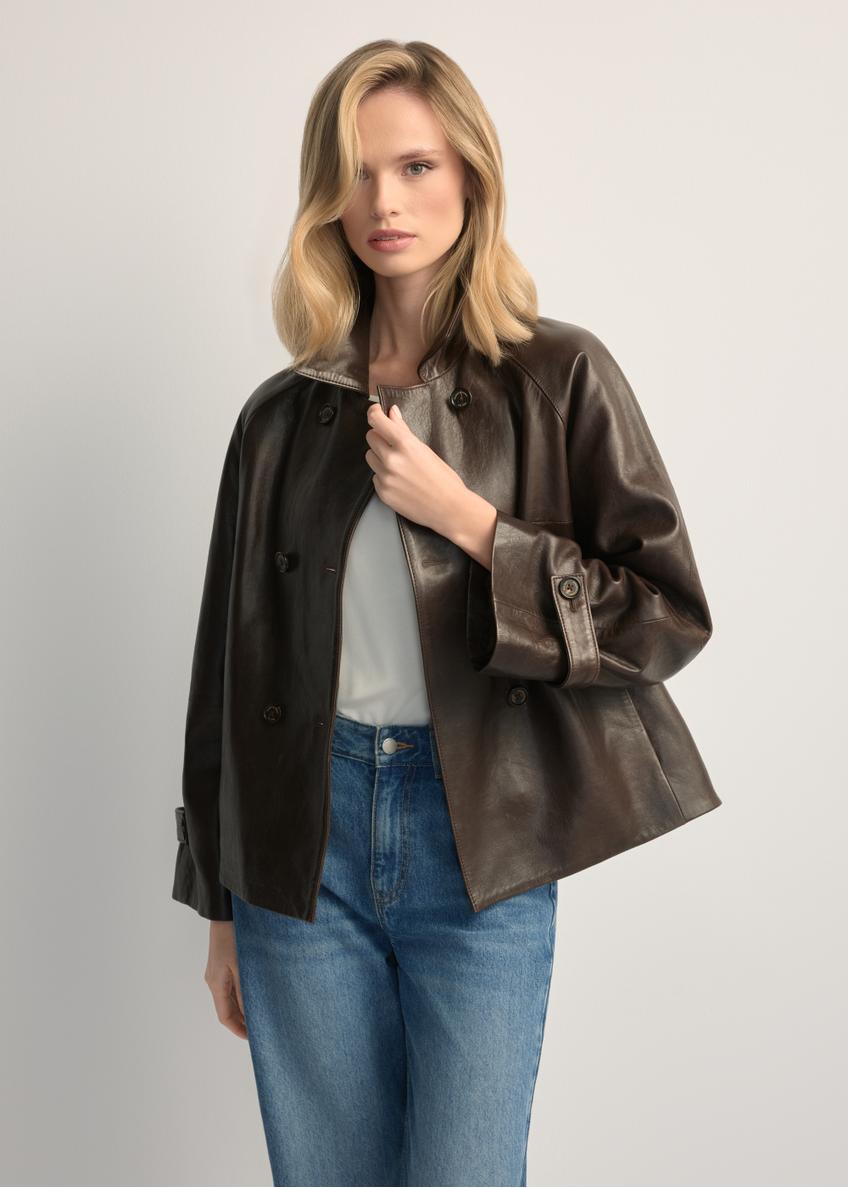Шкіряна жіноча куртка темно-коричневого кольору KURDS-0604-1I(W26)
