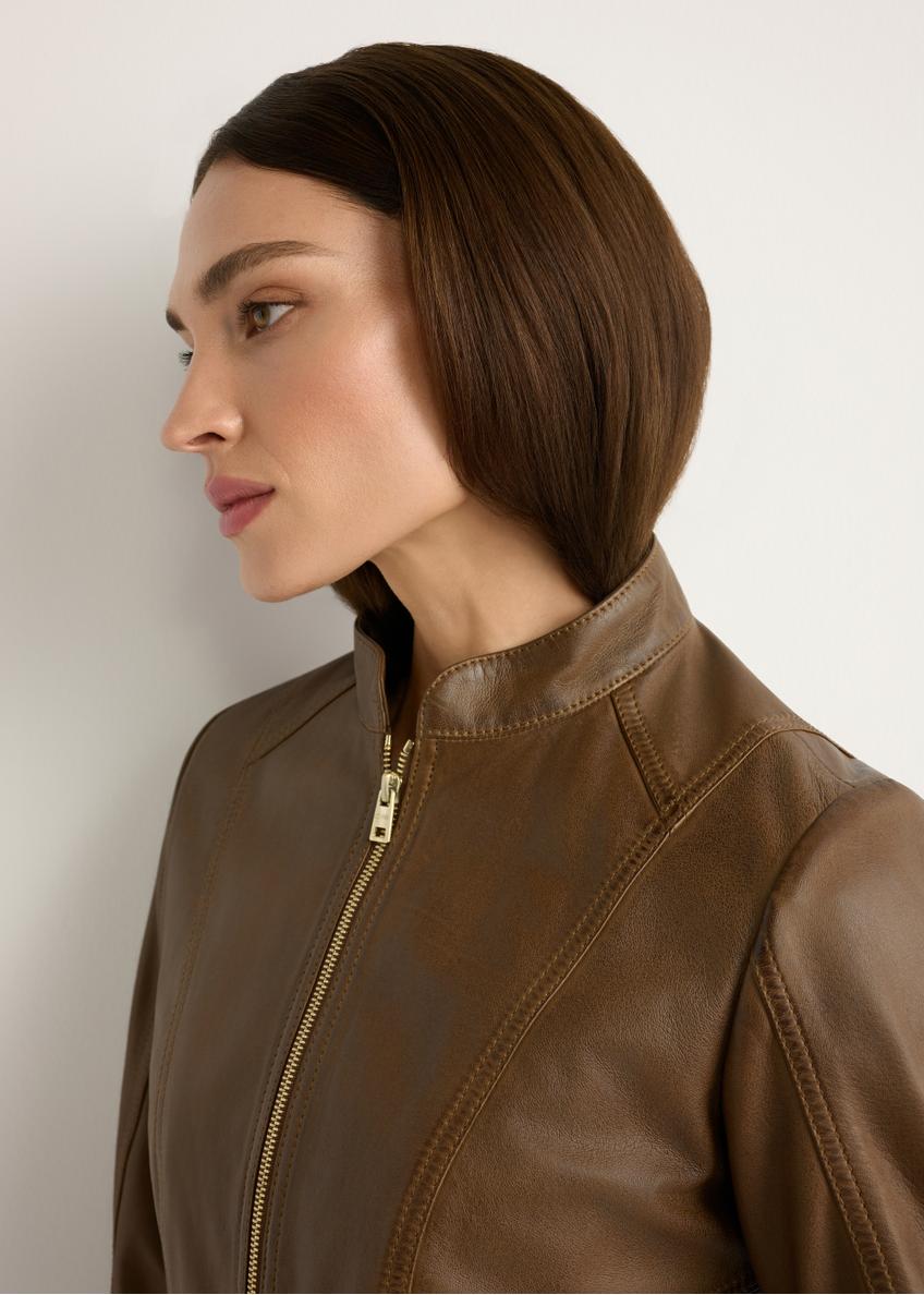 Шкіряна жіноча куртка коричнева KURDS-0602-1F(W26)
