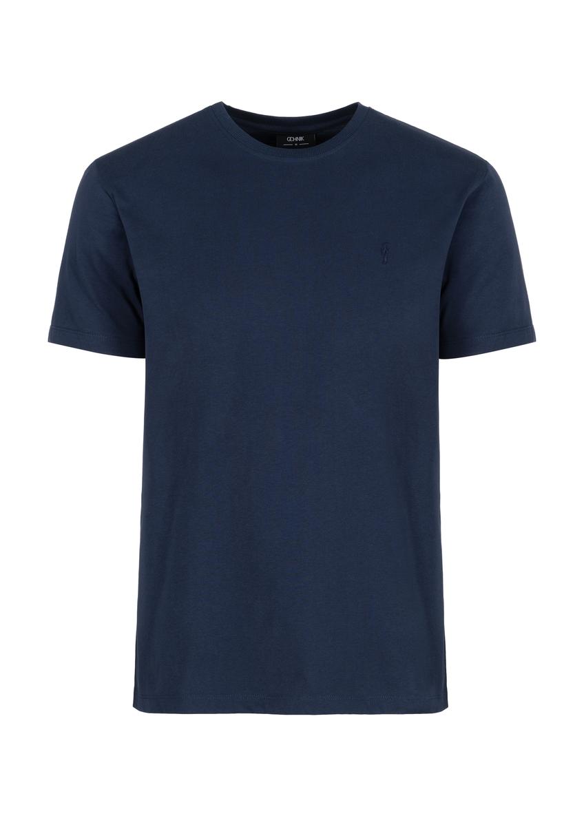 Granatowy T-shirt męski z logo TSHMT-0094-69(Z23)-03