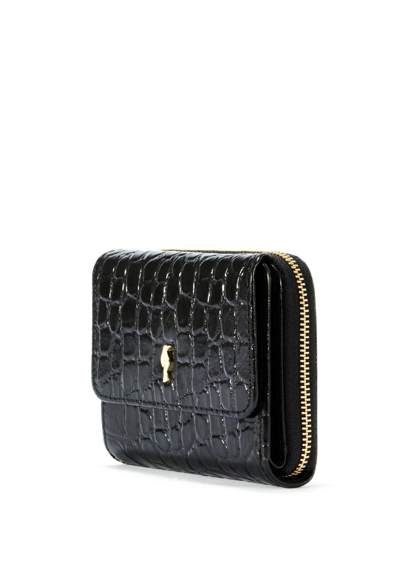 Mały skórzany czarny portfel damski croco PORES-0957-99(W25)