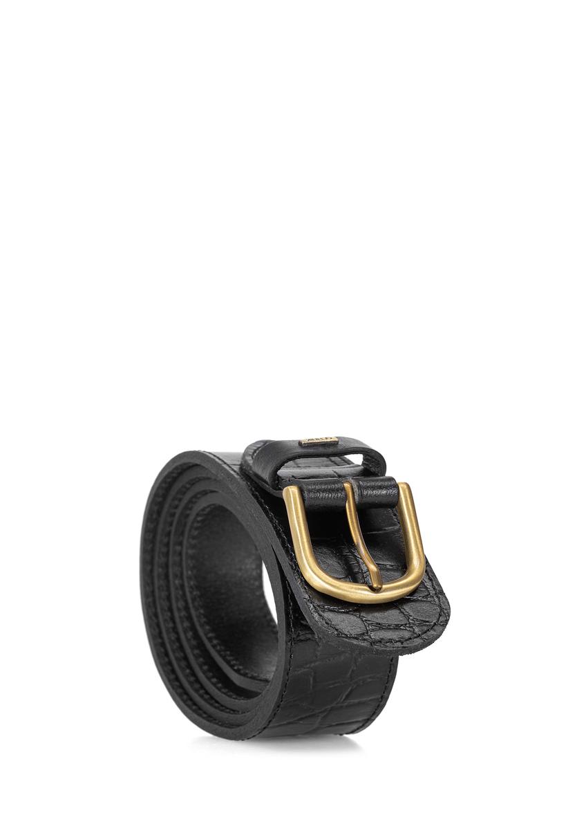 Czarny skórzany pasek damski croco PASDS-0319-99(W25)