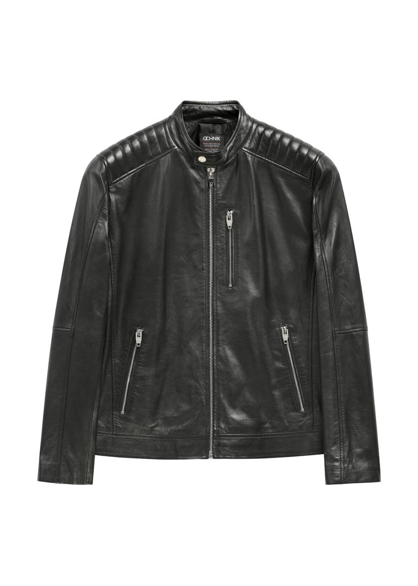 Шкіряна чоловіча куртка з коміром-стійкою KURMS-0191A-99(KS)