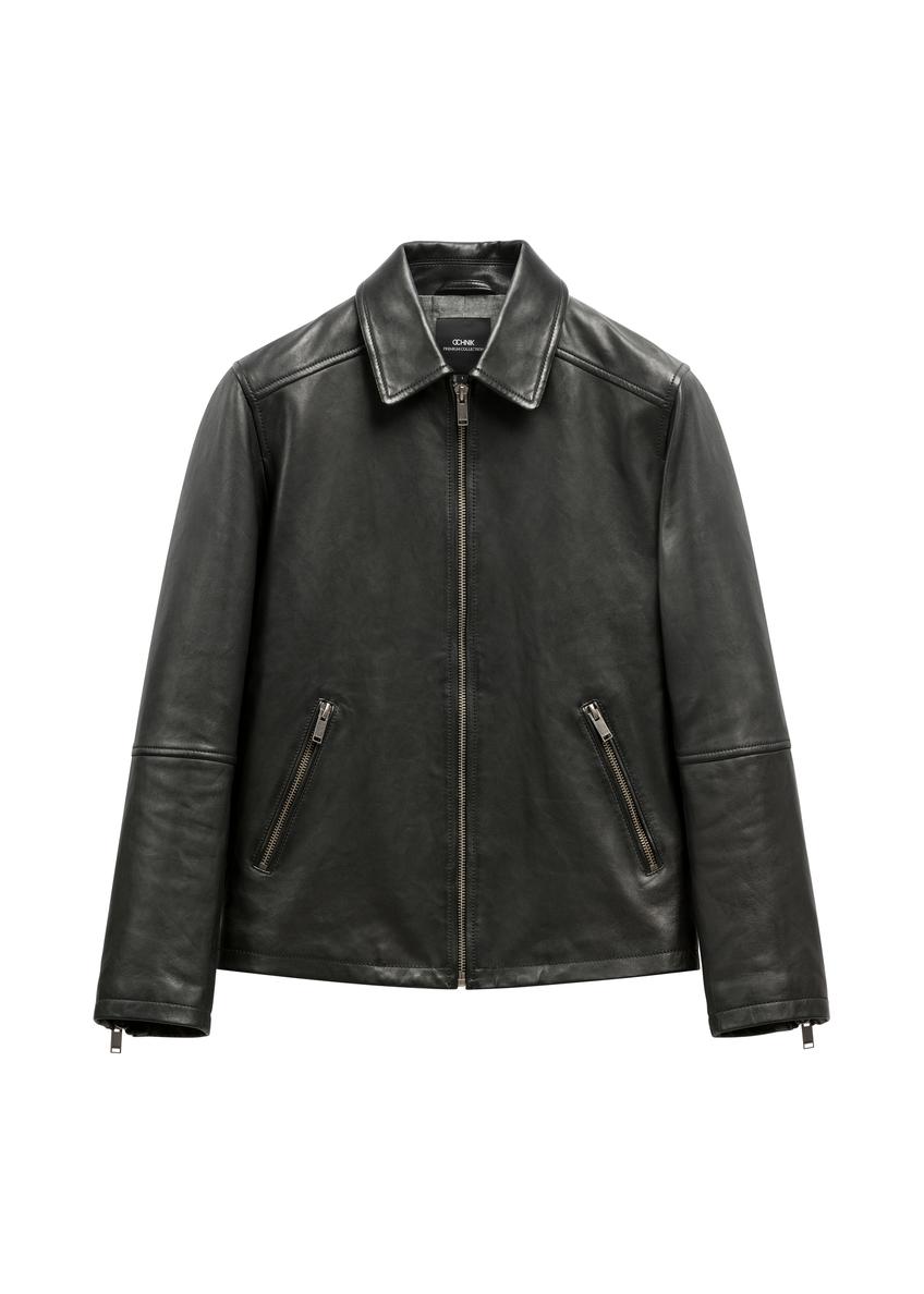 Чорна чоловіча шкіряна куртка KURMS-0363-99(W26)