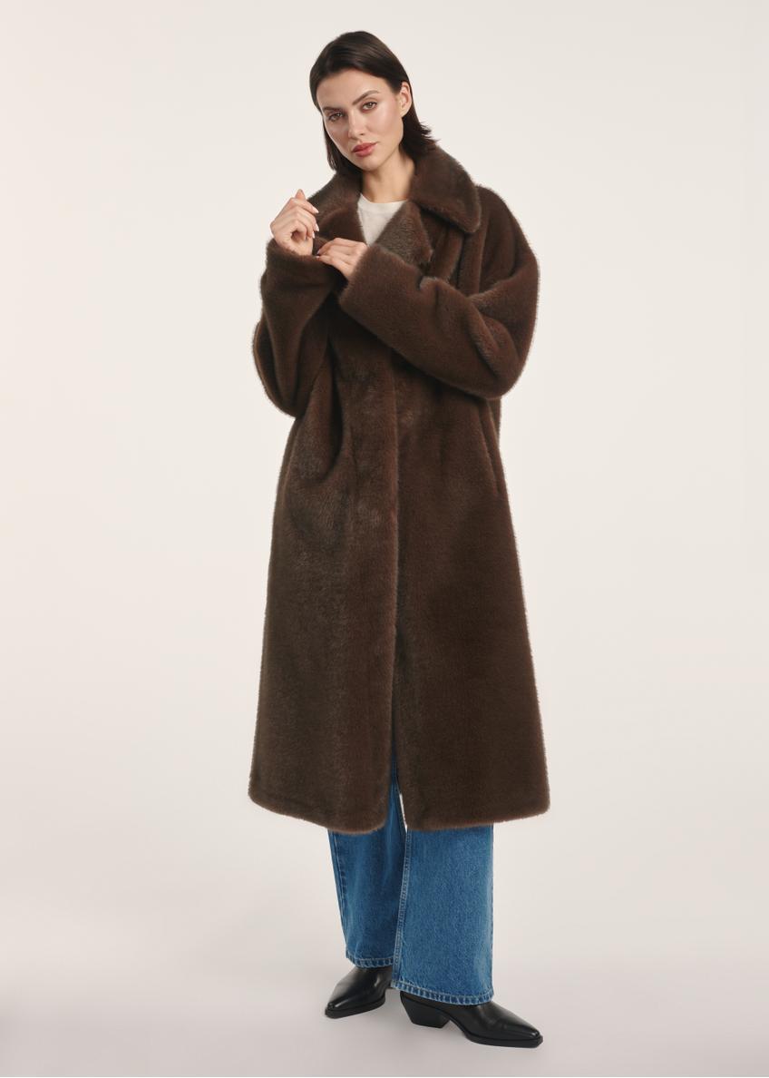 Długie brązowe futro damskie FUTDP-0072-89(Z25)