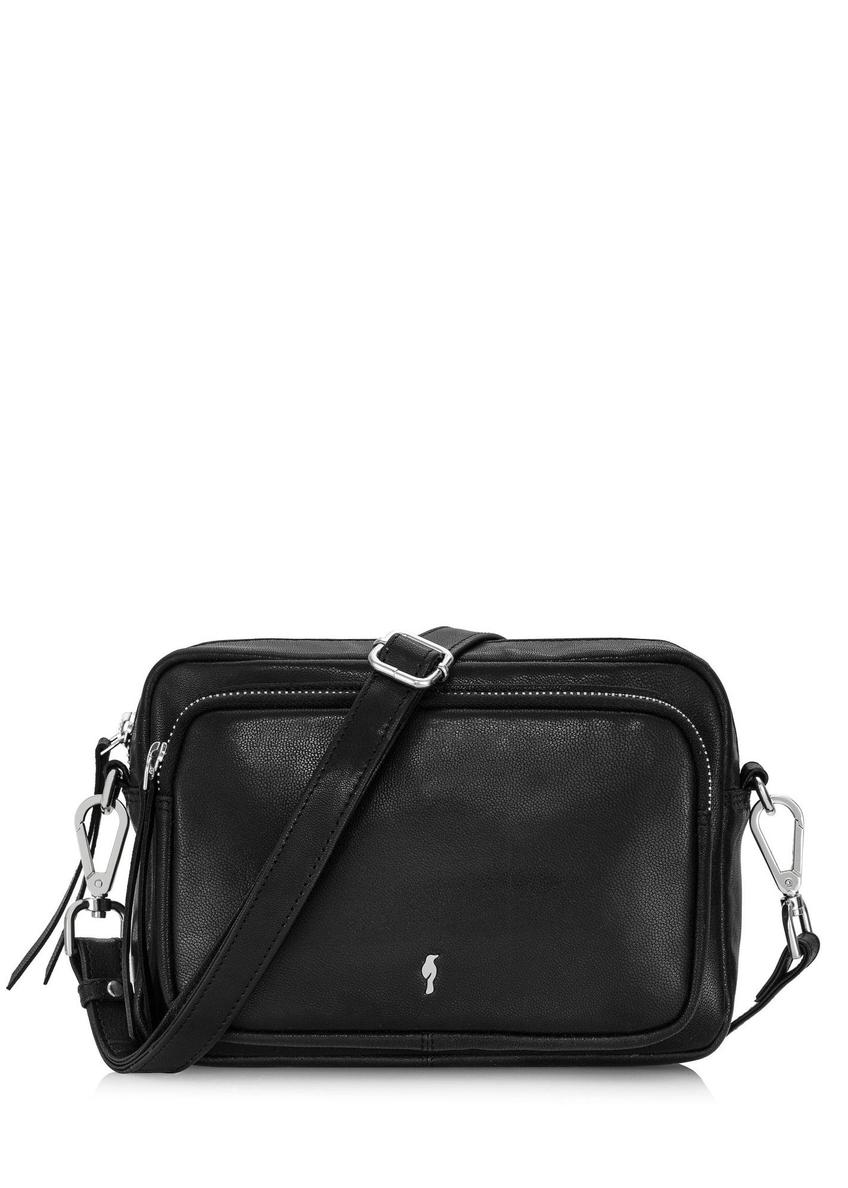 Маленька чорна шкіряна жіноча сумочка TORES-1023A-99(Z25), вигляд виробу спереду на білому тлі.