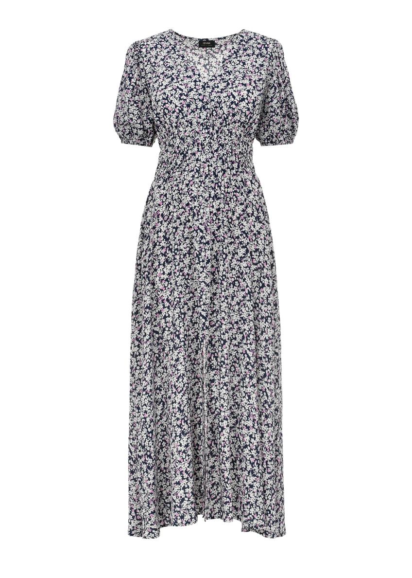 Довга темно-синя квіткова літня сукня SUKDT-0191-17(W24)-04