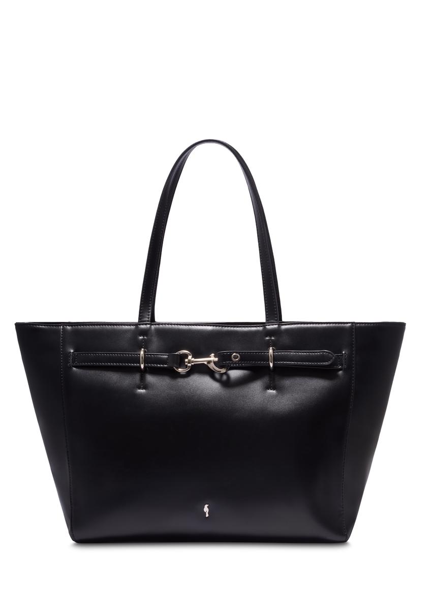 Жіноча сумка-шопер чорного кольору TOREC-1340-99(Z26), вигляд виробу спереду на білому фоні.