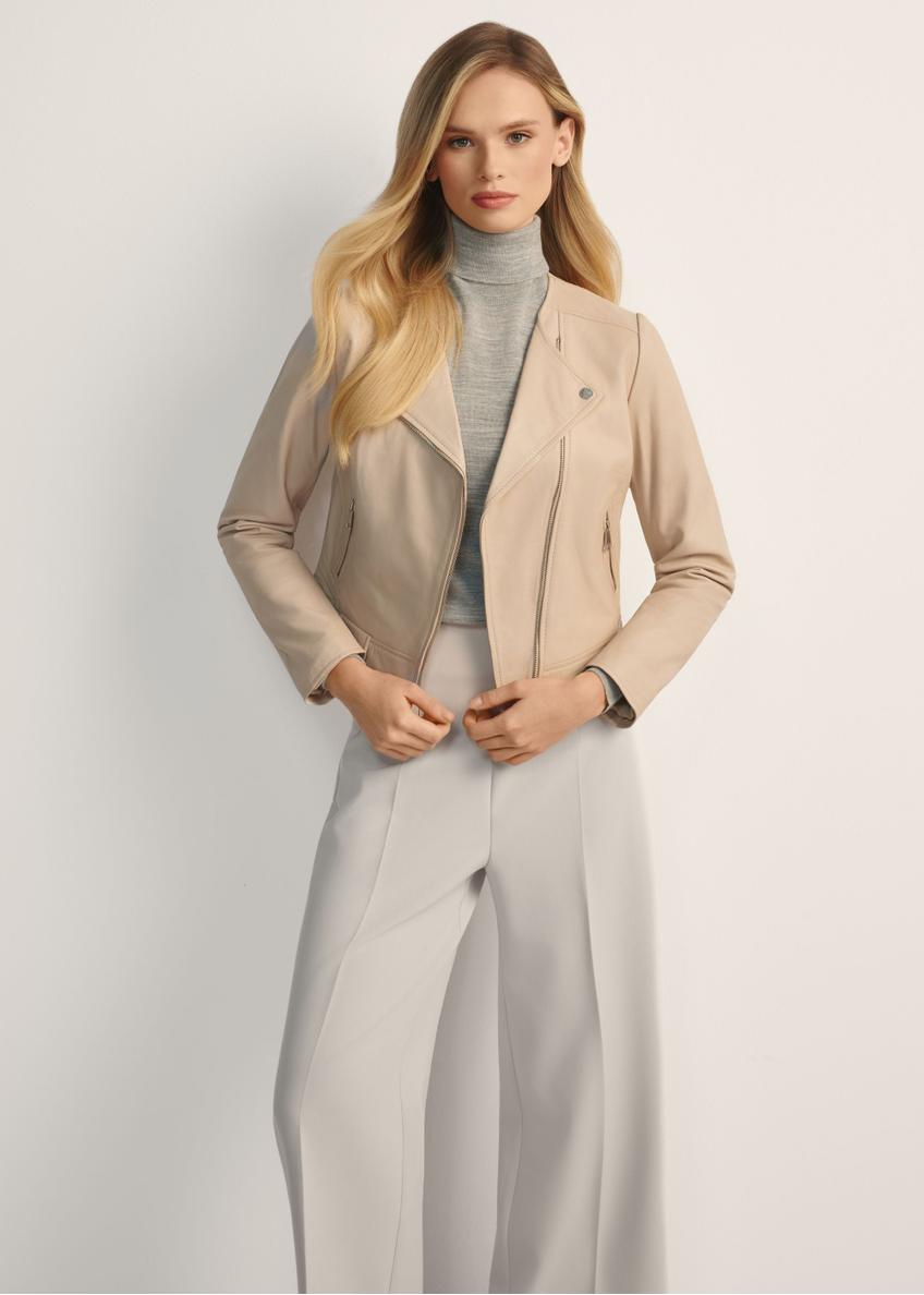 Жіноча бежева шкіряна куртка KURDS-0273-1B(KS)
