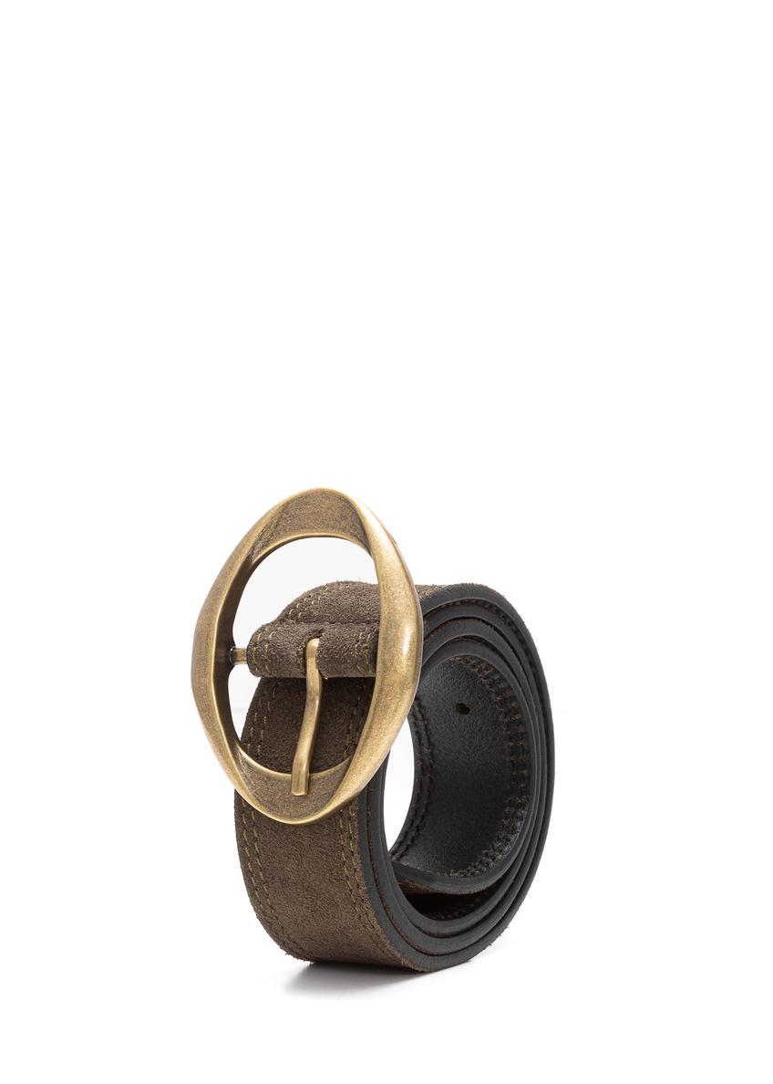 Oliwkowy zamszowy pasek damski PASDS-0318-57(Z25)