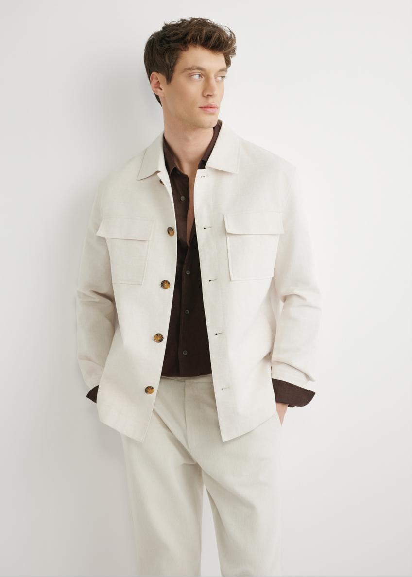 Світло-бежевий лляний чоловічий піджак KURMT-0420-1A(W26)